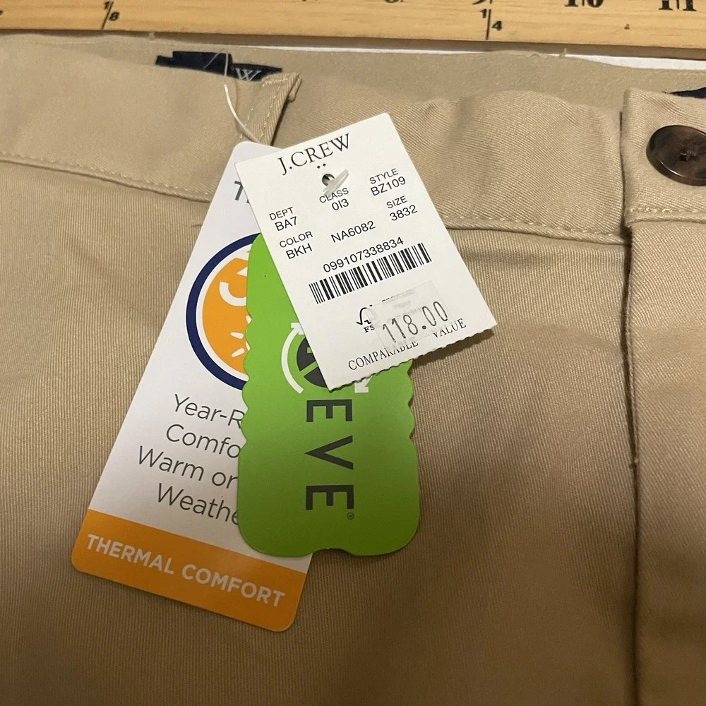 J.CREW Flex Slim Fit Stretch Chino Pants 38 X 32 Beige Cotton Twill BZ109 NEW